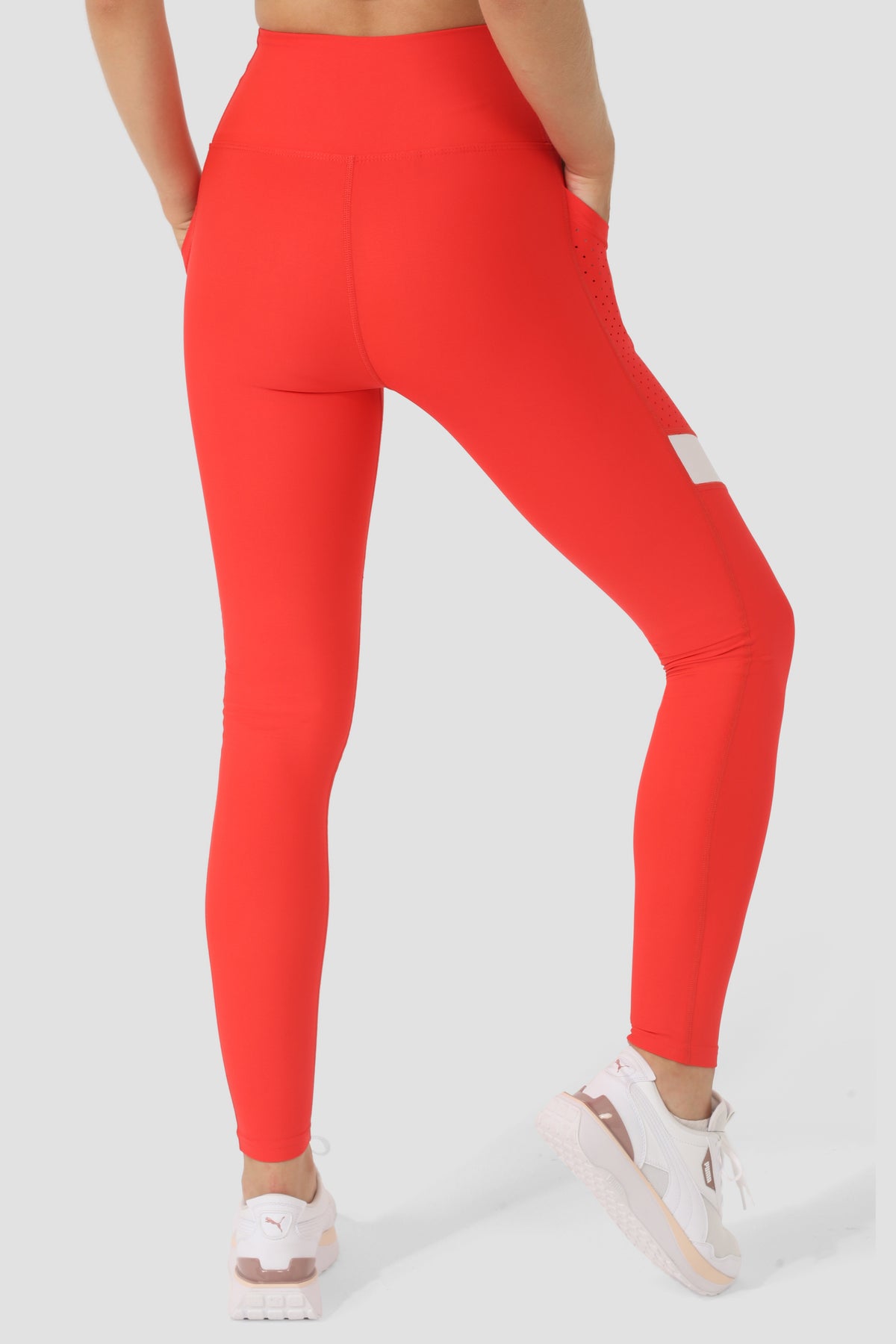 Garnished Pocket Sports Tights Vermilion - White