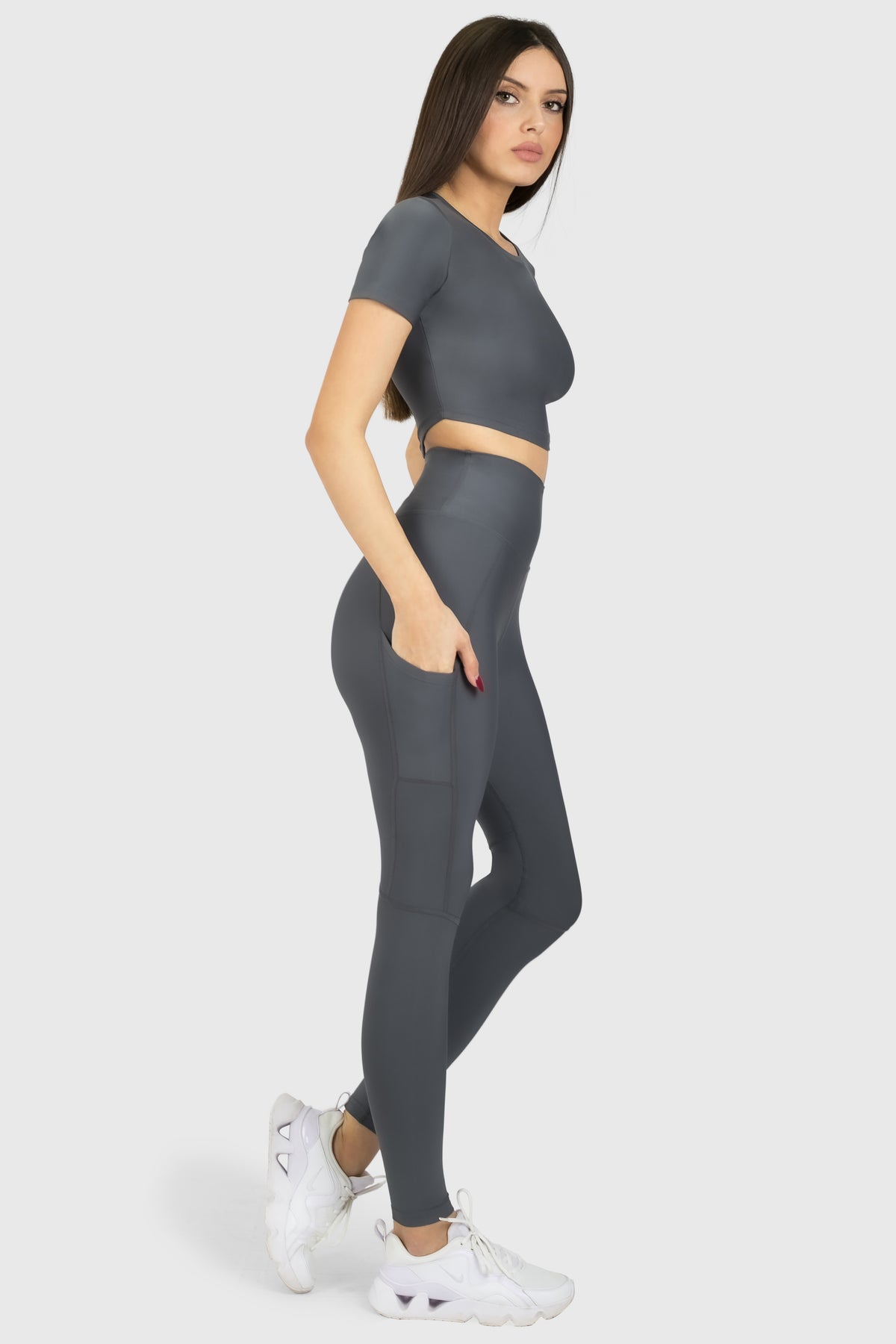 Pocket High Waisted Tights Grey